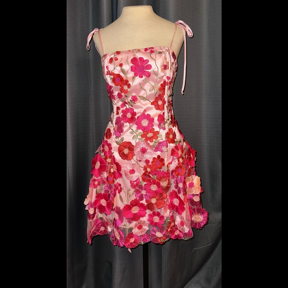 Sugar Thrillz Dolls Kill ‘FLORAL DREAMS’ Dress 3D Appliqué Floral Pink L NWT